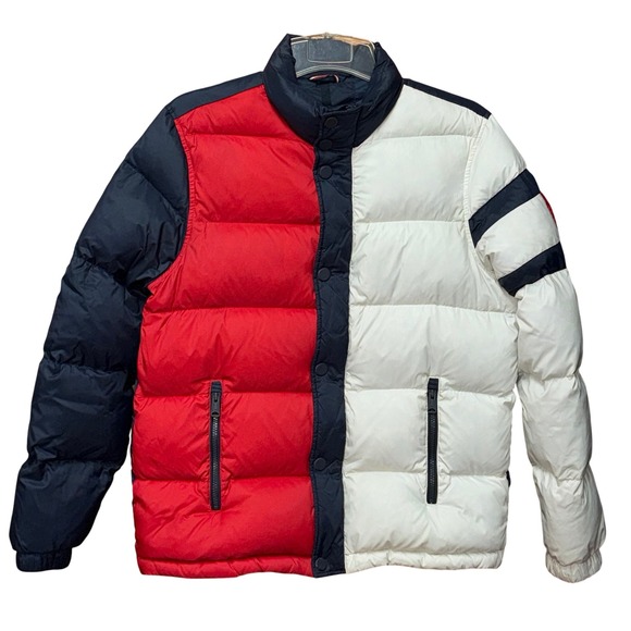 Tommy Hilfiger Kids Down/Feathers Puffer Jacket Red White Blue Sz M Preppy Retro - Picture 10 of 11